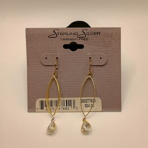 Gold Plated Sterling Silver Drop Earrings with Clear CZ Stones
